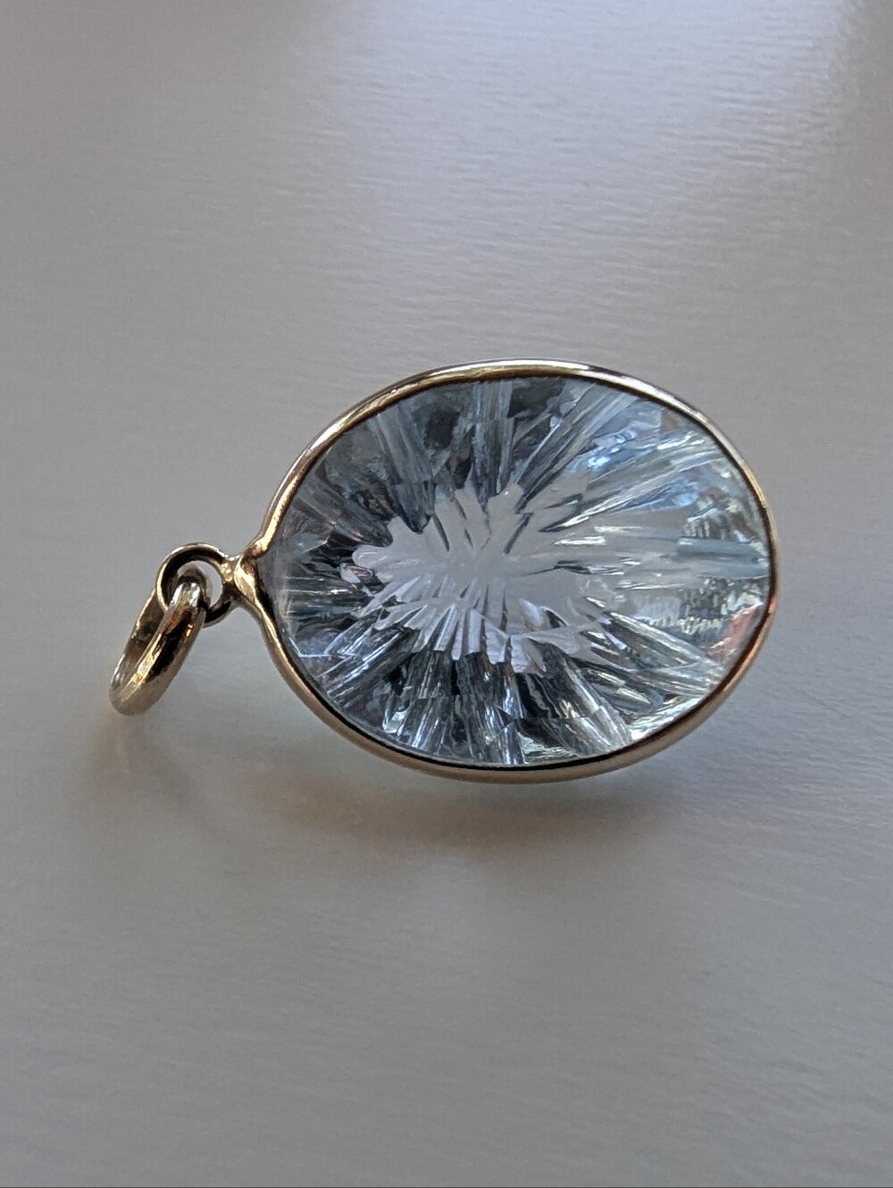 10K Yellow Gold Bezel Set Faceted Blue Topaz Oval Pendant